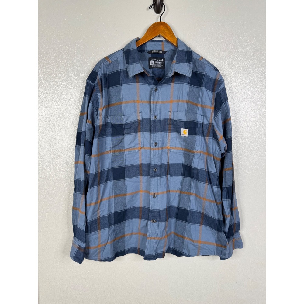 Carhartt Rugged Flex Blue Plaid Flannel Shirt Mens XL Relaxed Fit TW5945-M